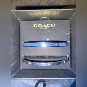 BNIB COACH Navy & Rhodium Plated Duo Bangle Bracelet Set